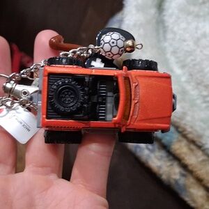 Orange Toy Car Keychain with Soccer Ball Charm
